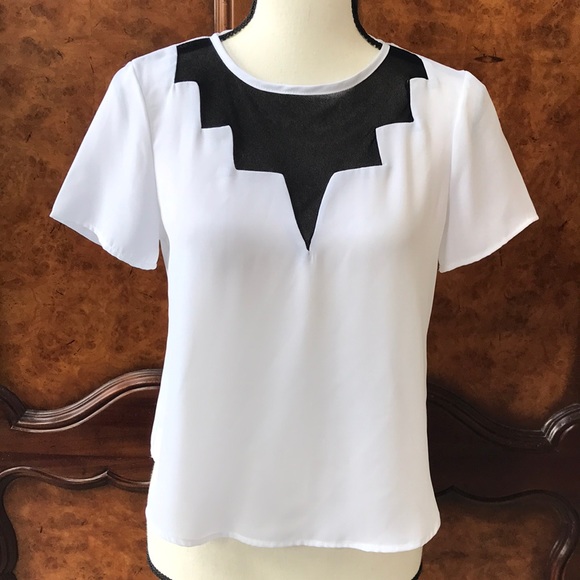 LA Hearts White Top with Black Mesh Cutout